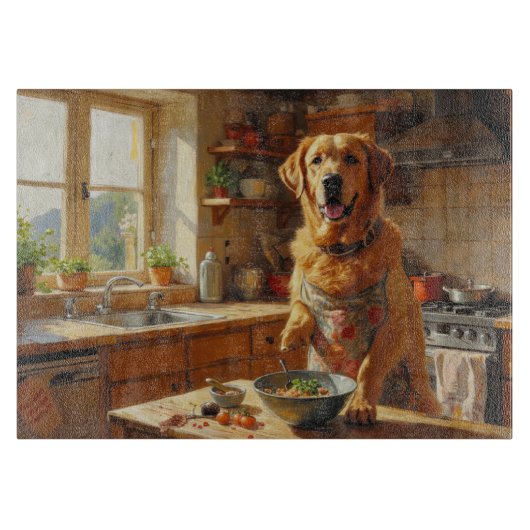 Labrador Retriever kocht in der Küche Schneidebrett (Vorderseite)