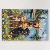 Labrador Retriever Lakeside Wiesen Kunst Puzzle (Horizontal)