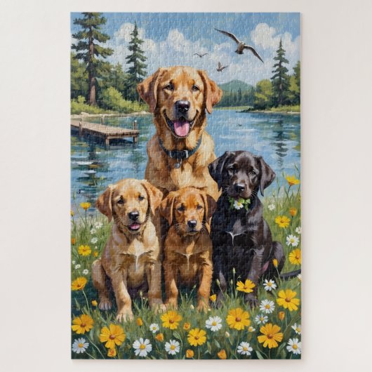 Labrador Retriever Lakeside Wiesen Kunst Puzzle (Vertikal)