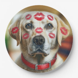 Labrador Retriever mit Lippenstift Küssen Pappteller