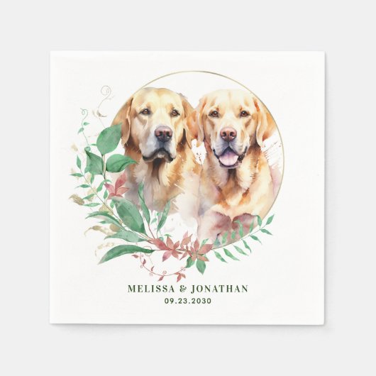 Labrador Retriever Moderne Botanische Blumenhochze Serviette (Vorderseite)