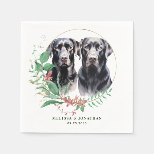 Labrador Retriever Moderne Botanische Blumenhochze Serviette (Vorderseite)