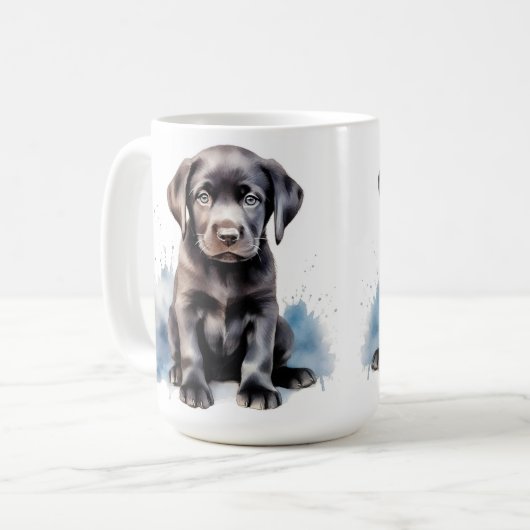 Labrador Retriever Niedlicher Welpe Wasserfarbhund Kaffeetasse (Vorderseite Links)