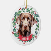 Labrador Retriever Personalisiert Holiday Wreath D Keramik Ornament (Rechts)