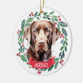 Labrador Retriever Personalisiert Holiday Wreath D Keramik Ornament (Links)