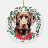 Labrador Retriever Personalisiert Holiday Wreath D Keramik Ornament (Hinten)