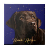Labrador Retriever Portrait Starry Sky Hintergrund Fliese (Vorderseite)