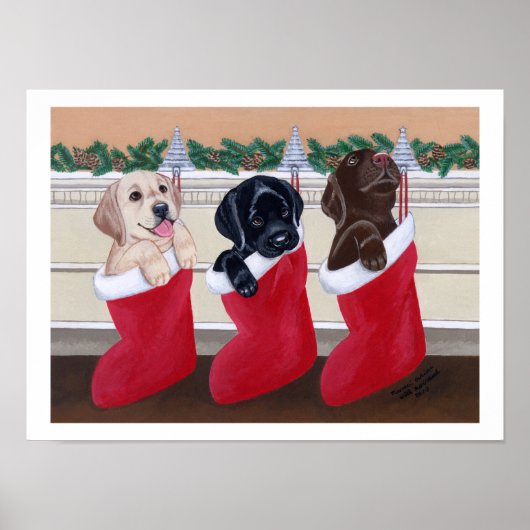 Labrador Retriever Puppies Weihnachtswerk Poster (Vorne)