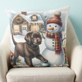 Labrador Retriever Puppy Dog Snowman Weihnachten Kissen