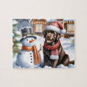 Labrador Retriever Puppy Dog Snowman Weihnachten Puzzle (Horizontal)