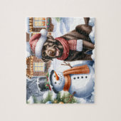 Labrador Retriever Puppy Dog Snowman Weihnachten Puzzle (Vertikal)