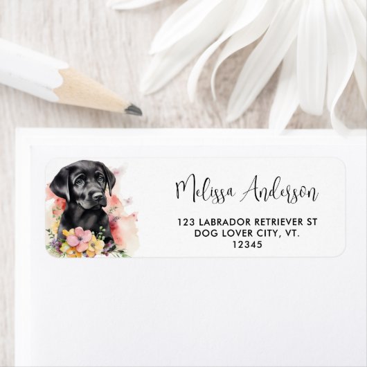 Labrador Retriever Puppy Dove Floral Rücksendeadre (Insitu)