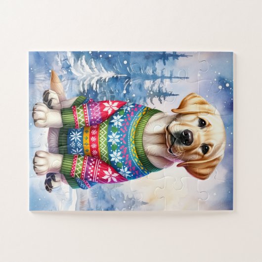 Labrador Retriever Puppy Gelbe Labrador Weihnachts Puzzle (Horizontal)