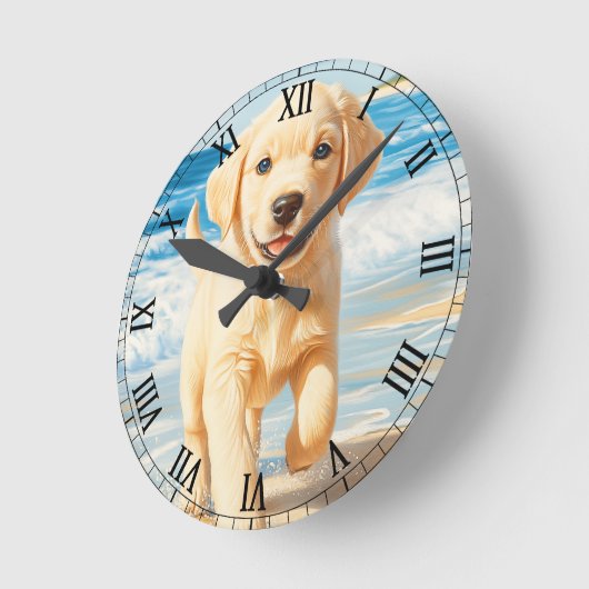 Labrador Retriever Puppy on Beach Runde Wanduhr (Winkel)