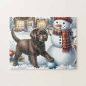 Labrador Retriever Puppy Snowman Christmas Dog Puzzle (Horizontal)