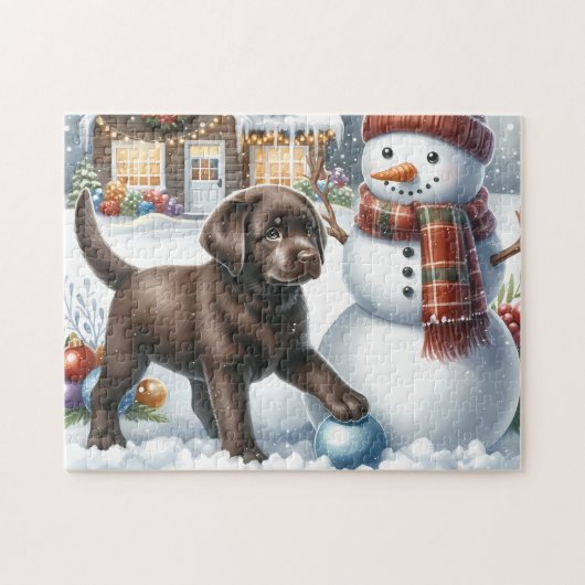 Labrador Retriever Puppy Snowman Christmas Dog Puzzle (Horizontal)
