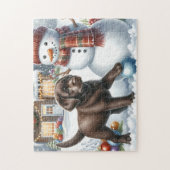 Labrador Retriever Puppy Snowman Christmas Dog Puzzle (Vertikal)