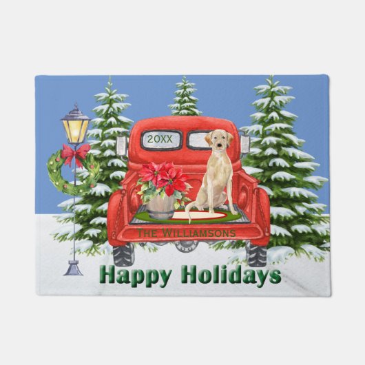 Labrador Retriever Red Vintag Truck Familienname Fußmatte (Vorderseite)