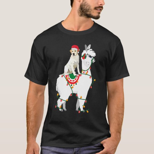 Labrador Retriever Riding Llama Lights Santa Chri T-Shirt (Vorderseite)