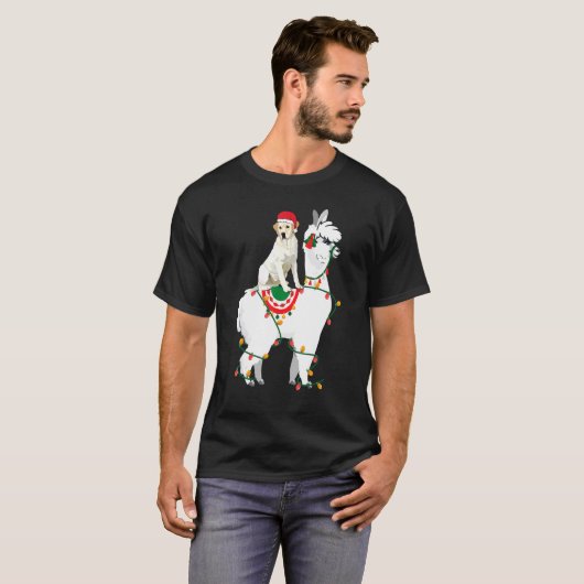 Labrador Retriever Riding Llama Lights Santa Chri T-Shirt (Vorne ganz)