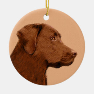 Labrador retriever (Schokolade) malend - Keramik Ornament