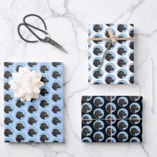 Labrador Retriever Schwarz Malerei Originale Hunde Geschenkpapier Set