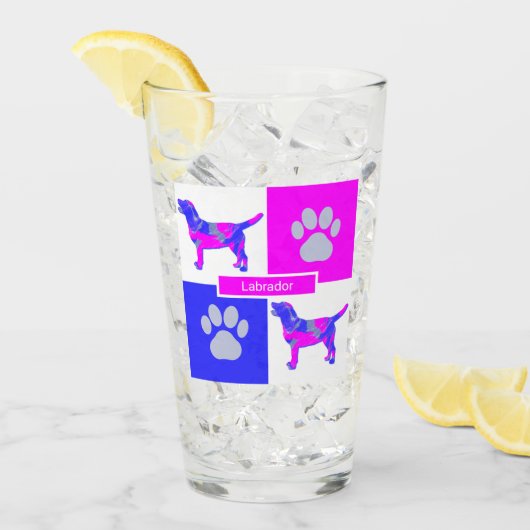 Labrador Retriever Silhouette Dog & Paw Pink Blue Glas (Vorderseite Ice)