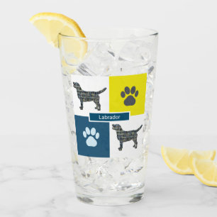 Labrador Retriever Silhouette Dog & Paw Y&B Grid Glas
