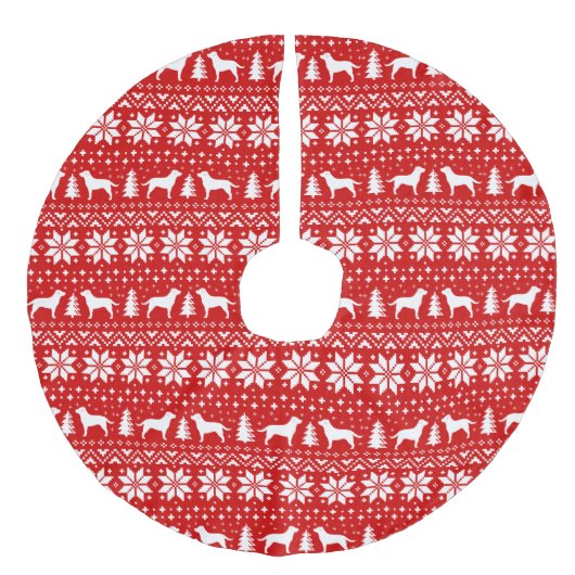 Labrador-Retriever-Silhouette-Muster-Rot Leinenimitat Weihnachtsbaumdecke (Vorderseite)