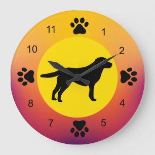 Labrador Retriever Silhouette Sunset Colors Große Wanduhr