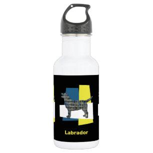 Labrador Retriever Silhouette Yellow&Blue Grid Edelstahlflasche