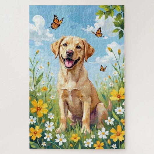 Labrador Retriever Spring Flowers Cute Dog Puzzle (Vertikal)