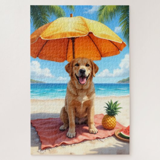Labrador Retriever Strandentspannungsszene Puzzle (Vertikal)