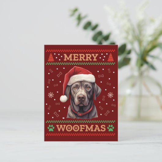 Labrador Retriever Ugly Christmas Postkarte (Stehend Vorderseite)
