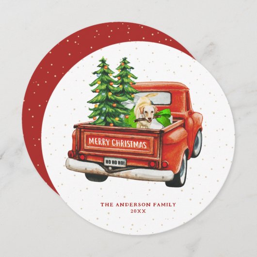 Labrador Retriever Vintag Red Truck Weihnachten (Vorne/Hinten)