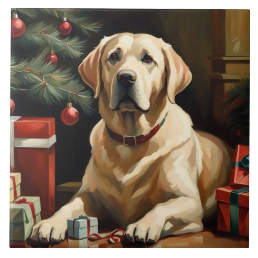 Labrador Retriever Weihnachten Fliese (Vorderseite)