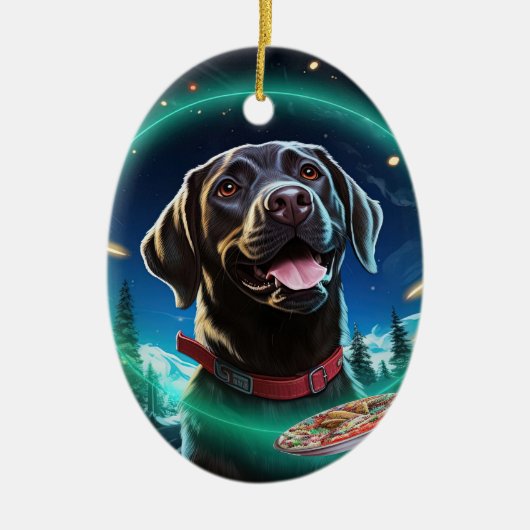 Labrador Retriever Weihnachten, Hangdekoration Keramik Ornament (Vorne)