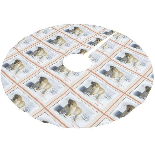 Labrador Retriever Weihnachten Polyester Weihnachtsbaumdecke (Schrägansicht)