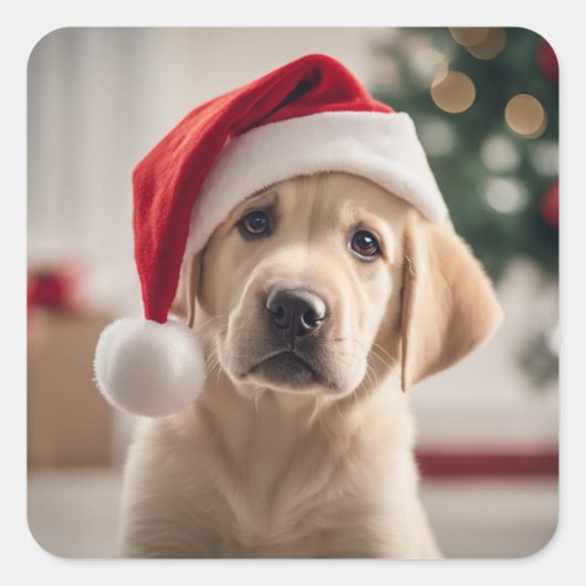 Labrador Retriever Weihnachten Quadratischer Aufkleber (Vorderseite)
