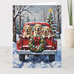 Labrador Retriever Weihnachten Rotes Lastwagen Fer Karte