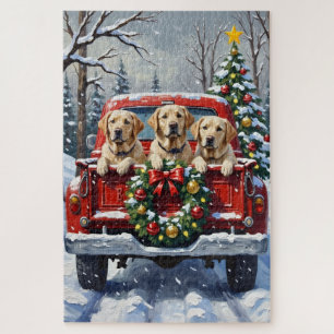 Labrador Retriever Weihnachten Rotes Lastwagen Fer Puzzle