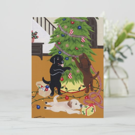Labrador retriever-Weihnachtsbaum Einladung (Stehend Vorderseite)