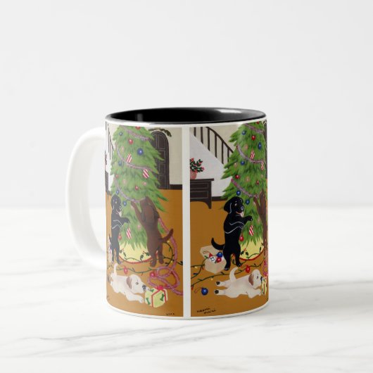 Labrador retriever-Weihnachtsbaum Zweifarbige Tasse (Vorderseite Links)