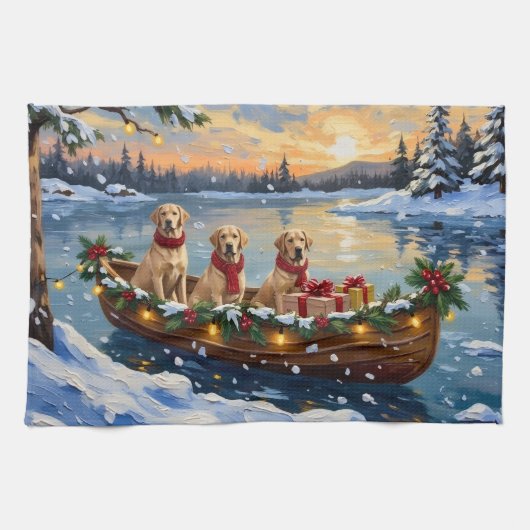 Labrador Retriever Weihnachtsboot Feiertag Geschirrtuch (Horizontal)