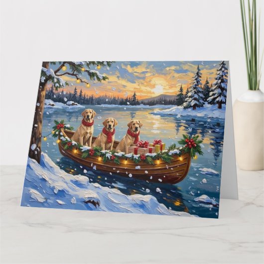 Labrador Retriever Weihnachtsboot-Feiertag Karte (Vorderseite)