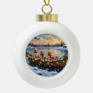 Labrador Retriever Weihnachtsboot Feiertag Keramik Kugel-Ornament
