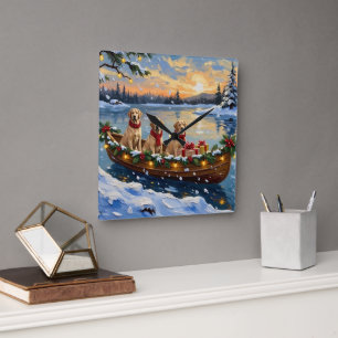 Labrador Retriever Weihnachtsboot Urlaub Quadratische Wanduhr
