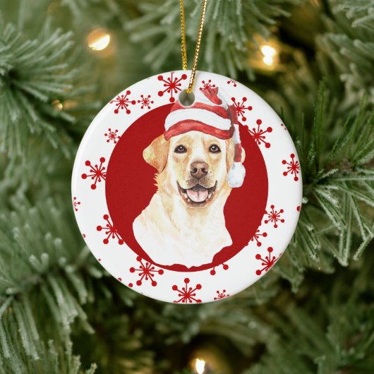 Labrador Retriever Weihnachtsmannmütze Red Snowfla Keramik Ornament (Baum)
