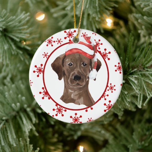 Labrador Retriever Weihnachtsmannmütze Red Snowfla Keramik Ornament (Baum)