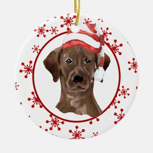 Labrador Retriever Weihnachtsmannmütze Red Snowfla Keramik Ornament (Vorne)